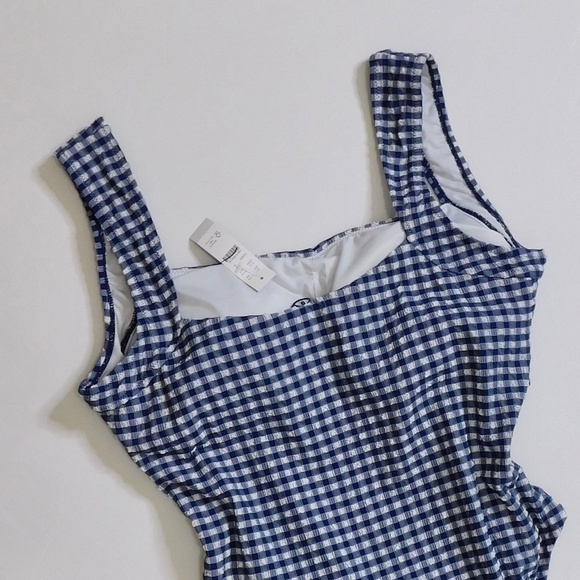 NWT! J. CREW Nia Ruched Squareneck One-Piece Blue White Dark Evening Swimsuit 18 - Picture 10 of 16